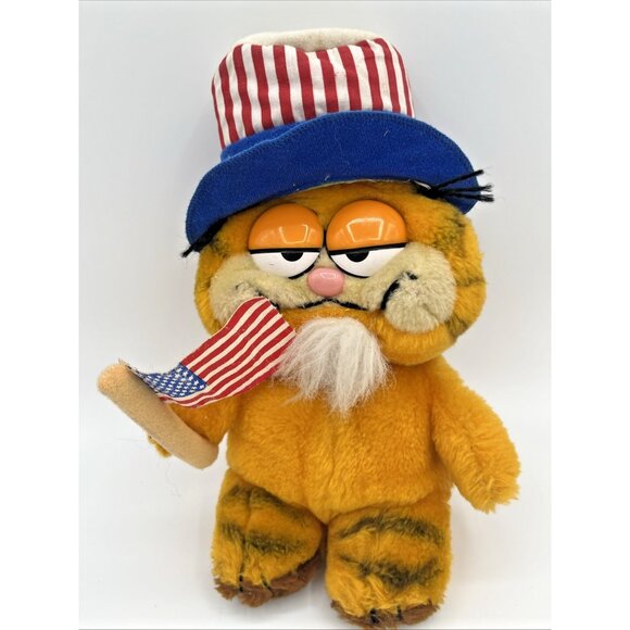 Vintage 1981 Dakin Garfield Patriotic Uncle Sam Plush Stuffed Animal 10" Flag - Picture 1 of 13